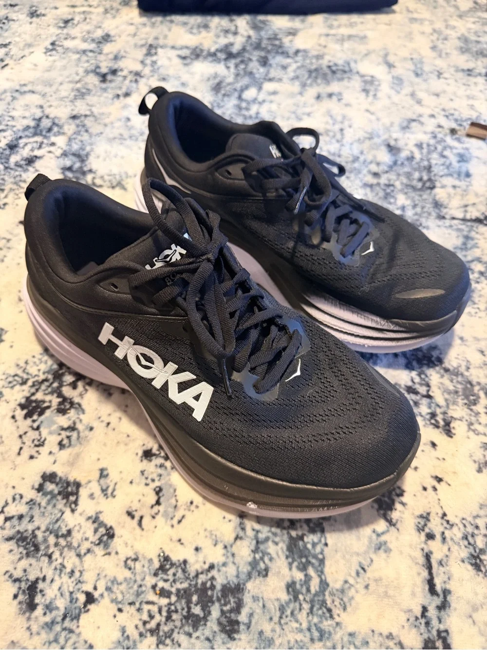 HOKA Bondi 8 Wide‎ Running Shoes Black/White Men’s Size 8 2E Extra Wide